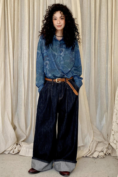 Lazy Breeze Wide-leg Denim Trousers