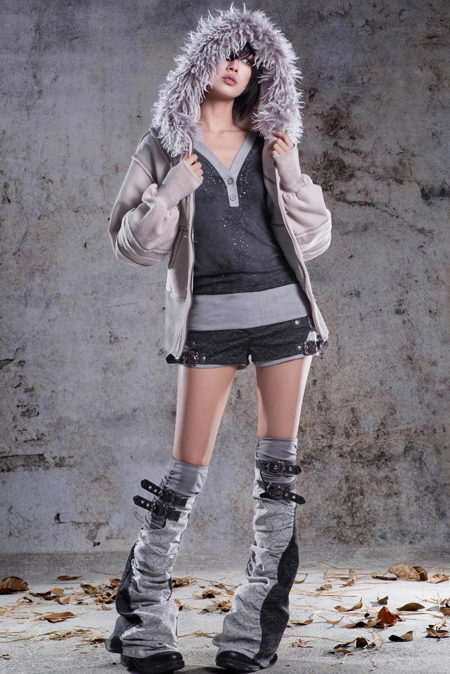 Vintage Lantern Sleeve Hooded Jacket