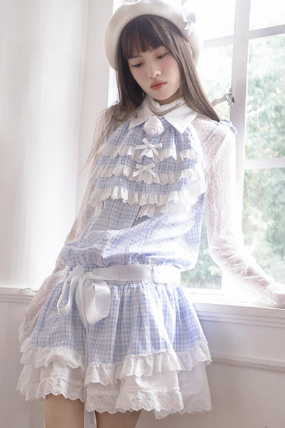 Angel Heart Blue Plaid Lace Dress