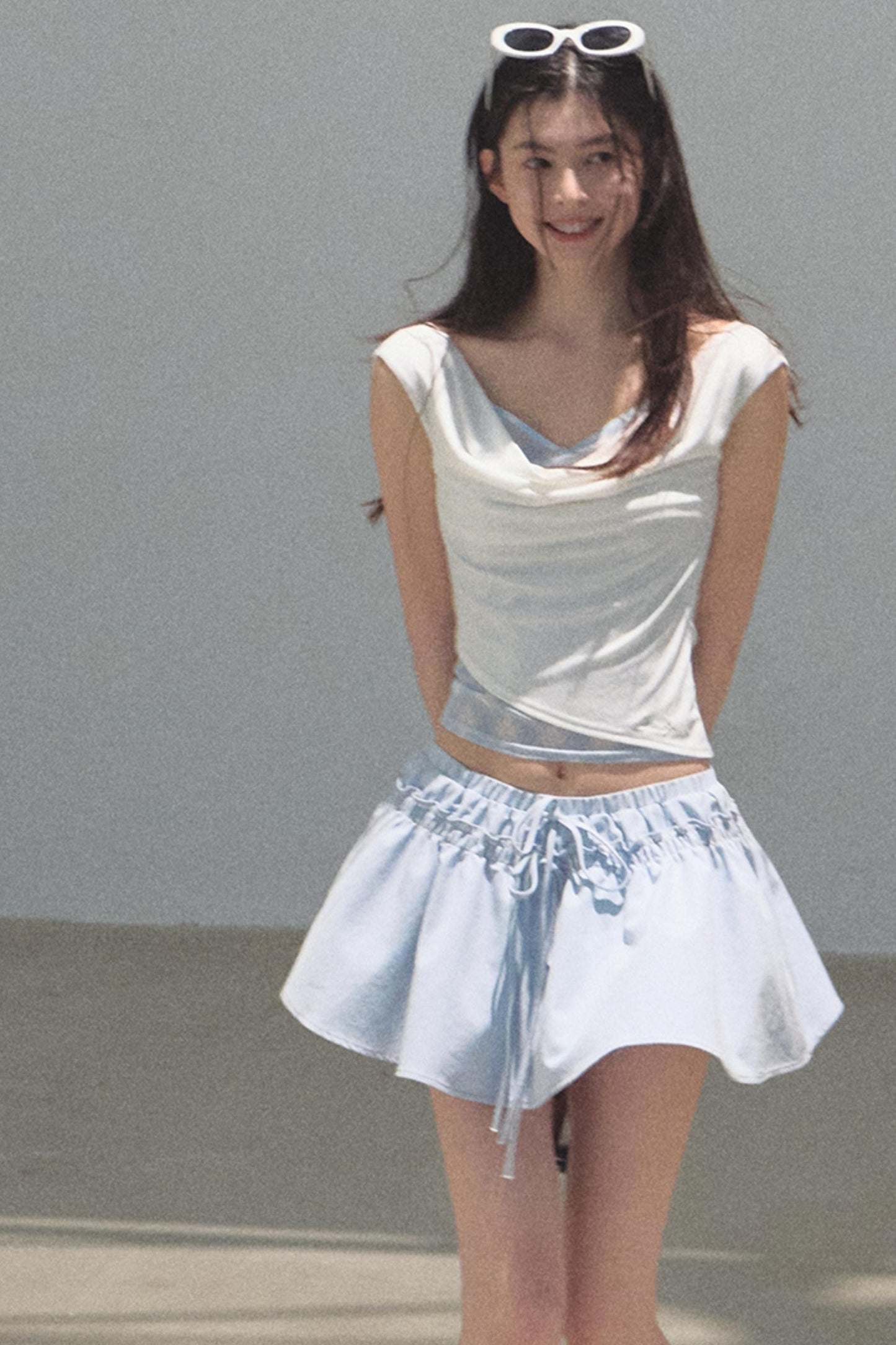 Swing Neck Check Slim Fit Crop Top