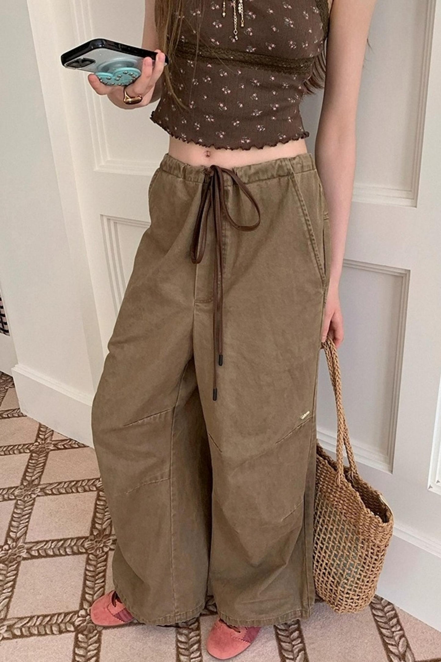 Drawstring Straight Leg Casual Pants