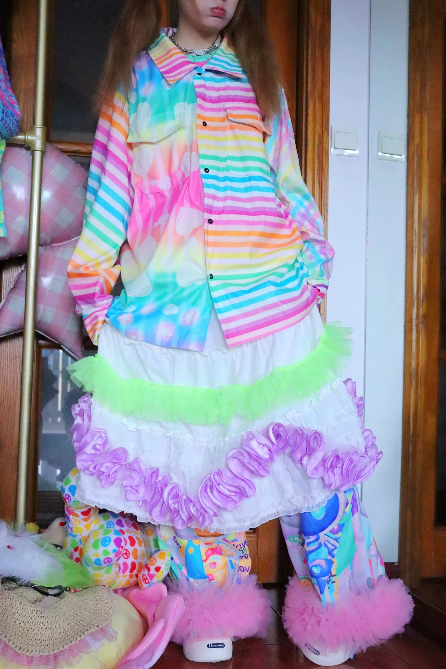Rainbow Striped Loose Shirt