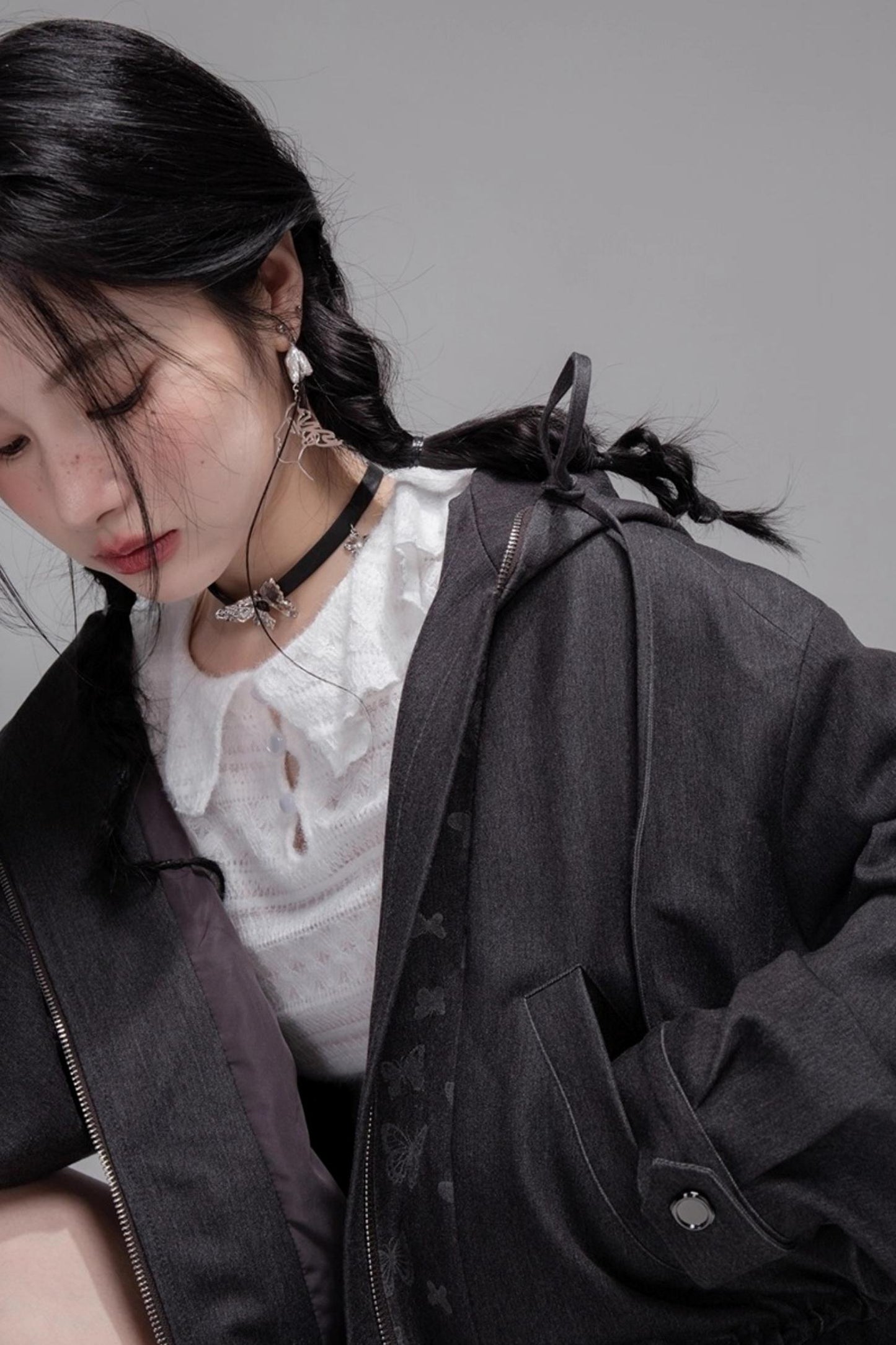 Morning Gray Patchwork Hooded Jacket Set