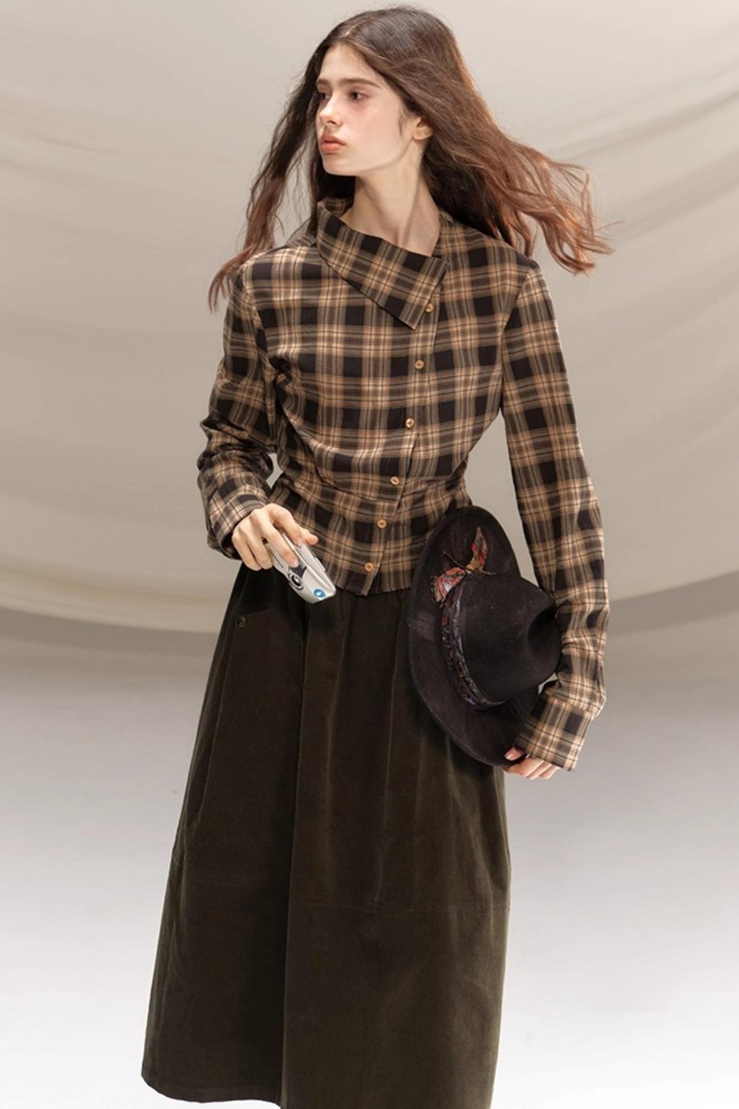 Retro Olive Pleated Skirt