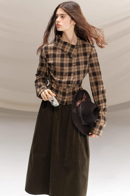 Retro Olive Pleated Skirt