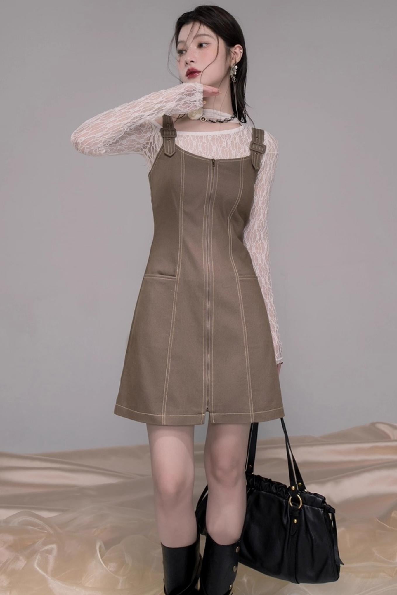 Small Waist Denim Suspender Dress