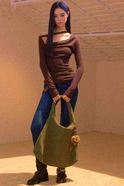 Vintage Faux Suede Shoulder Bag
