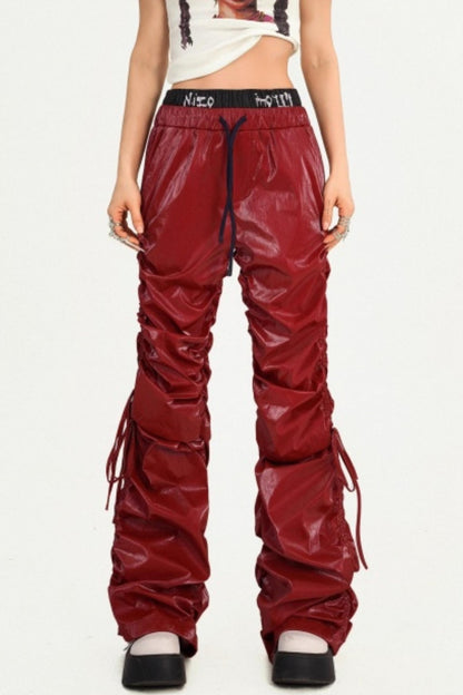 Red Pleated Leather Pants