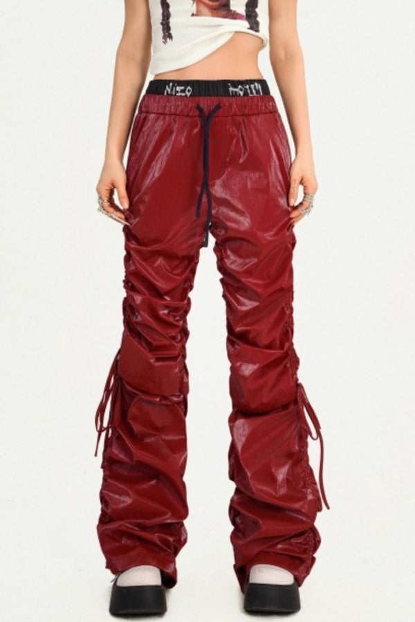 Red Pleated Leather Pants