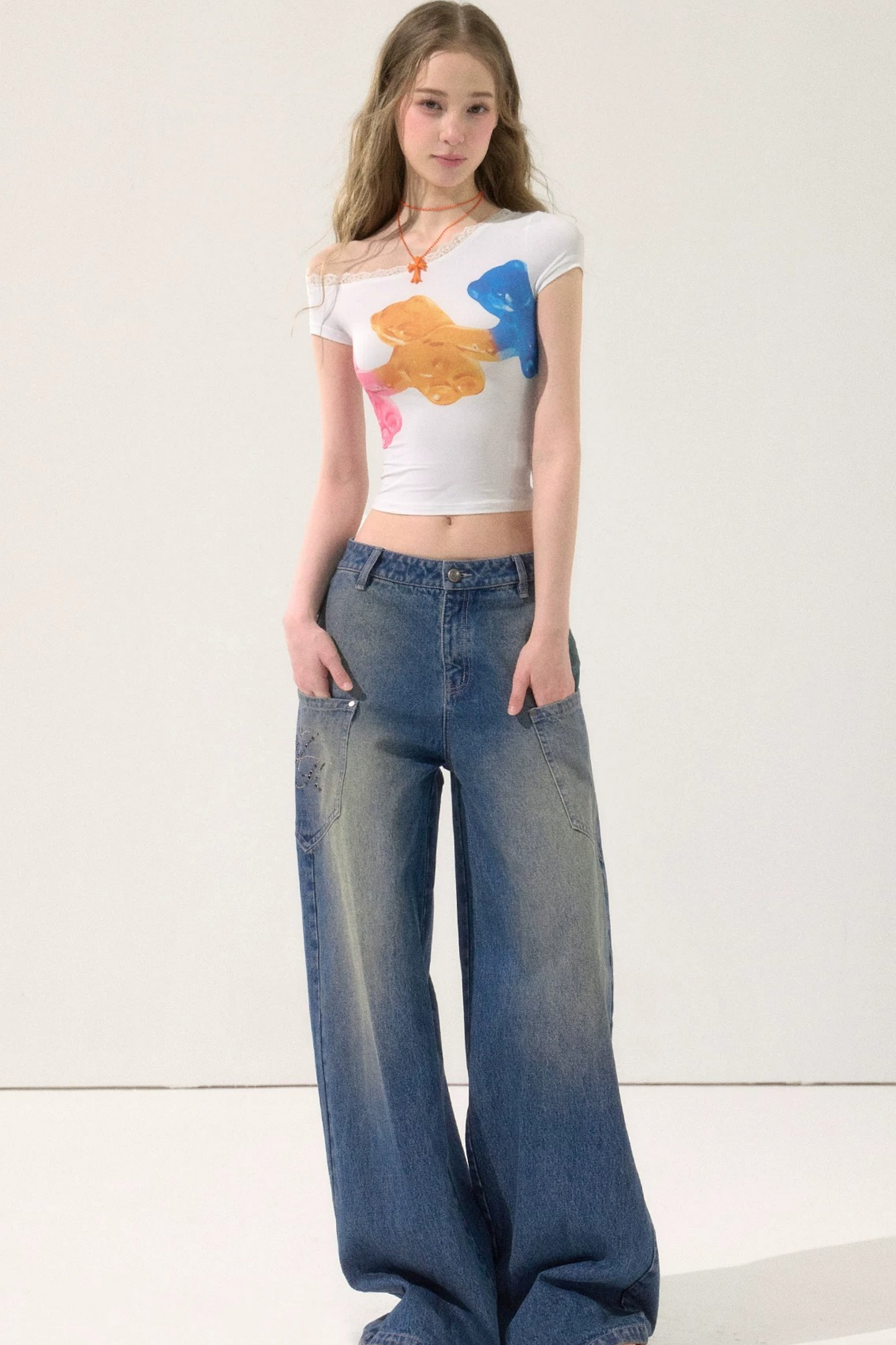 Rhinestone Retro Wide-Leg Jeans