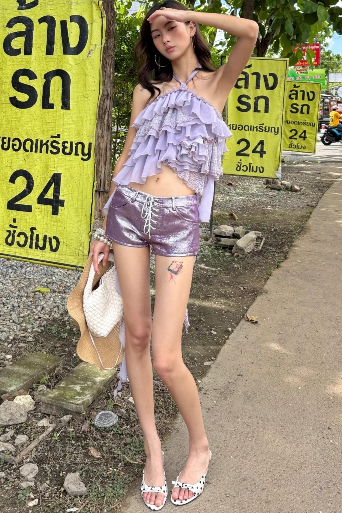 Chiffon Lace Top Shorts Set-Up