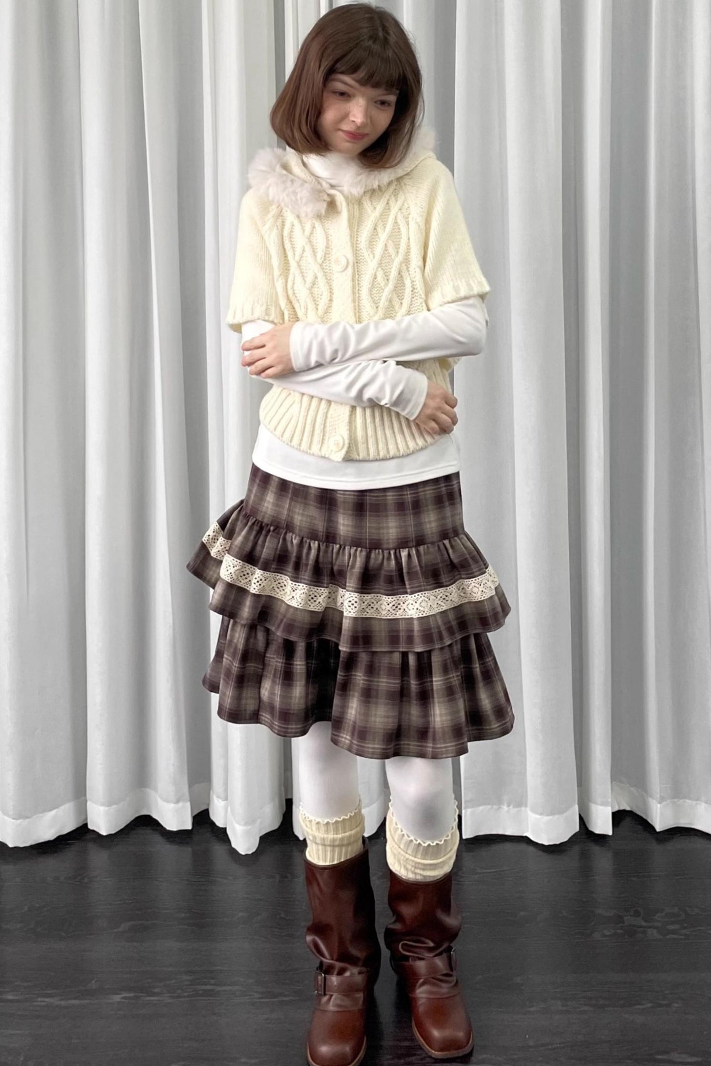 Off-White Fur Collar Knit Sweater Jacket