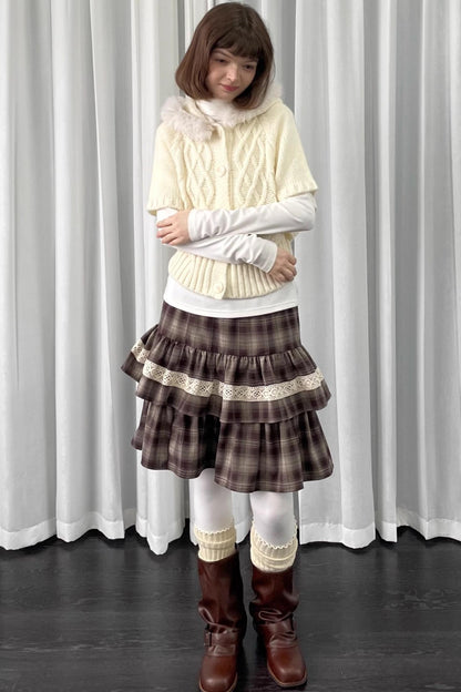 Off-White Fur Collar Knit Sweater Jacket