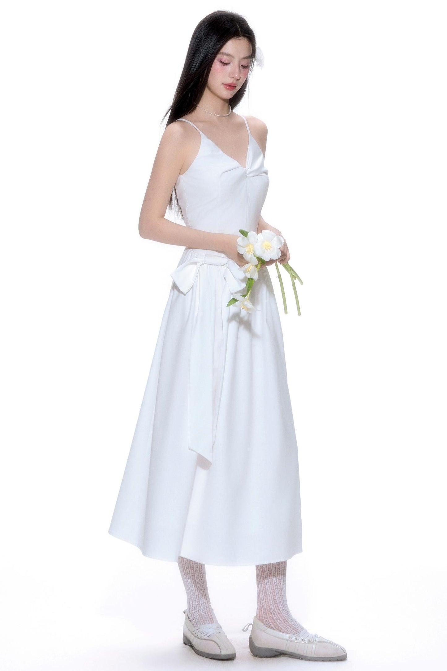 Twisted Bow Halter Pleated Dress