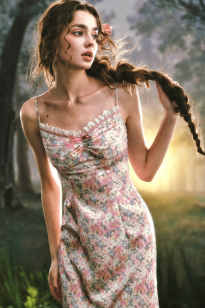 Satin Floral Camisole Dress Set-Up