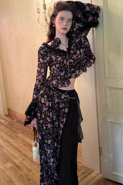 Dark Night Floral Shirt Set-Up