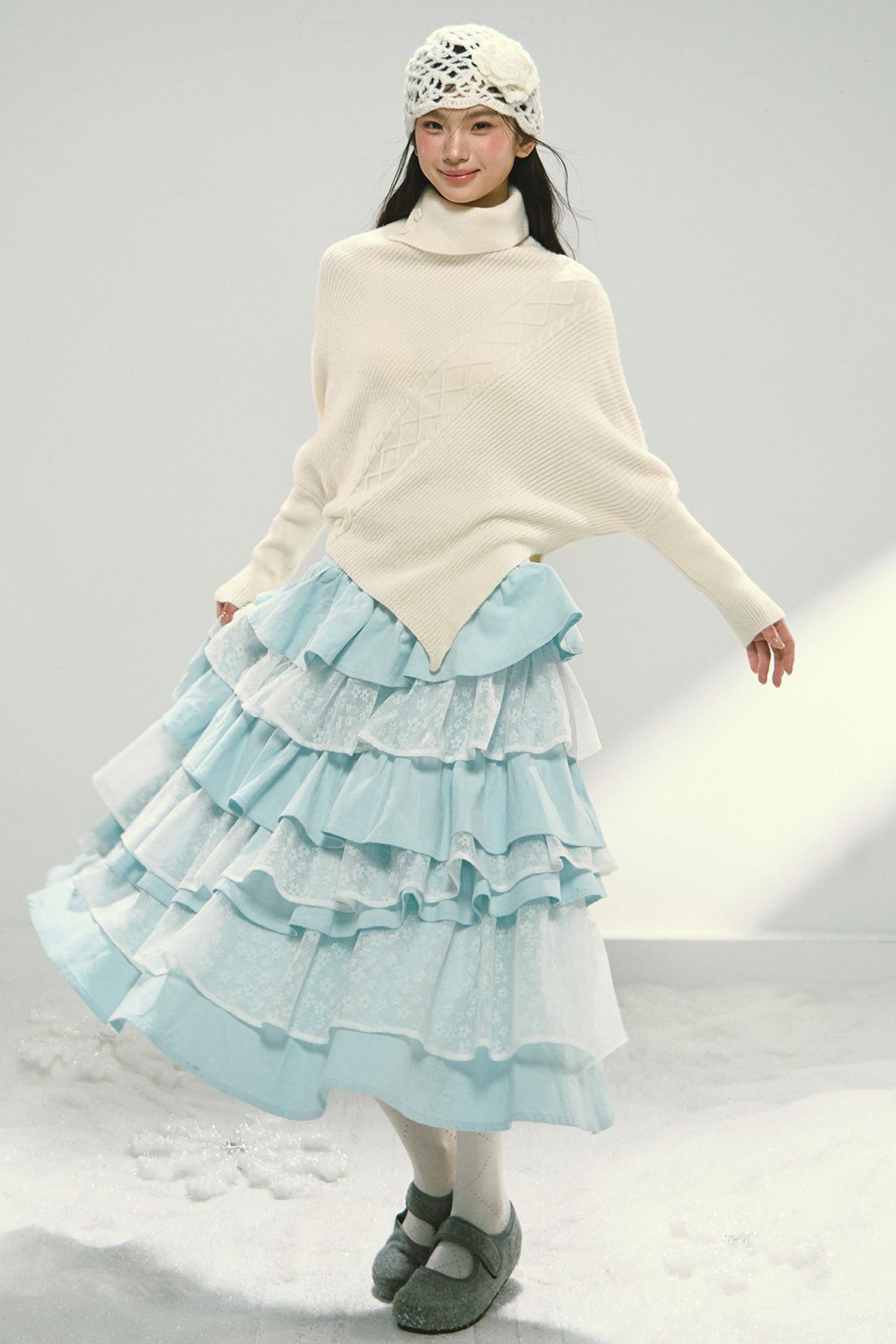 Asymmetrical Hem Bat Sleeve Cape Top