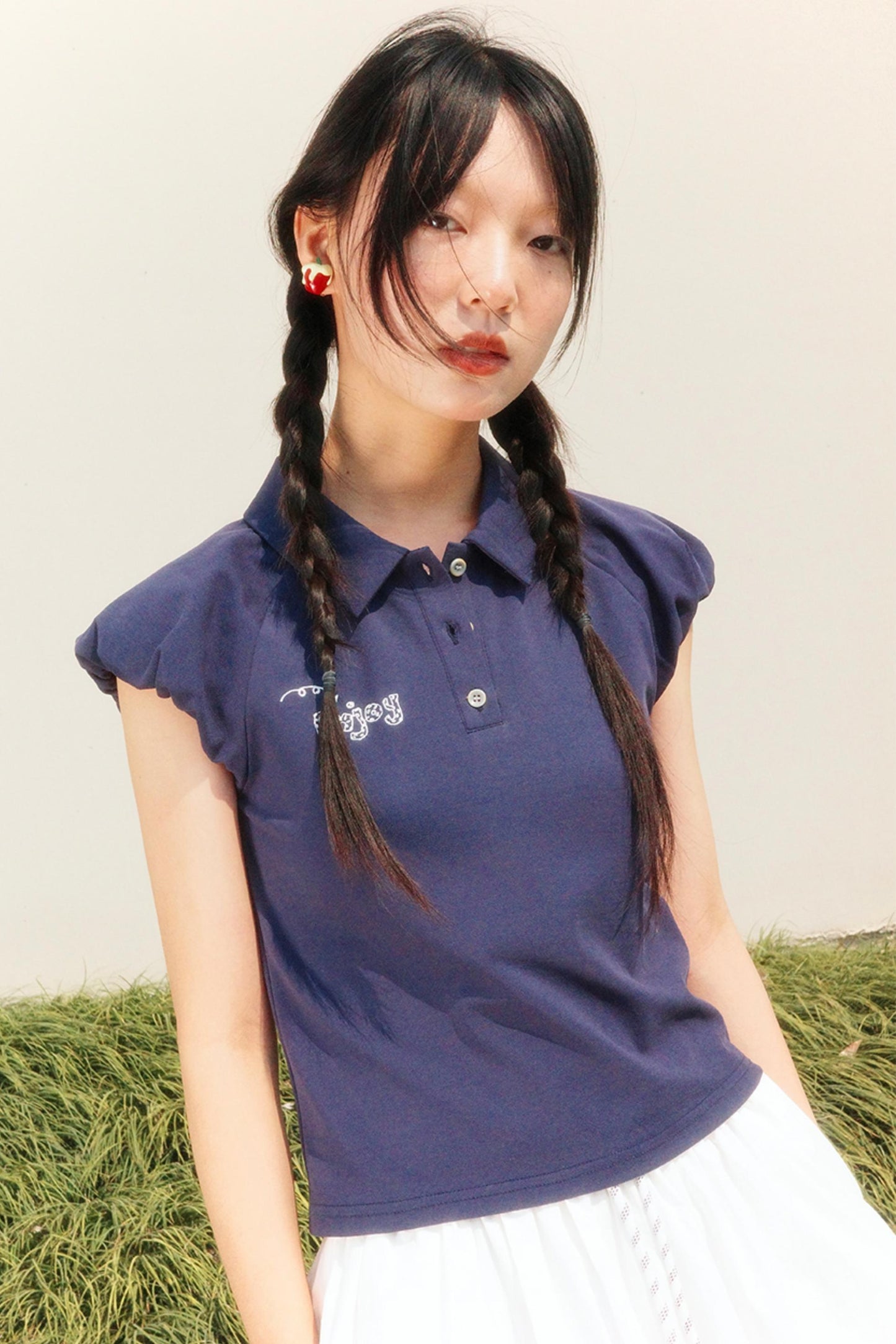 Embroidered Polka Dot Polo Tee