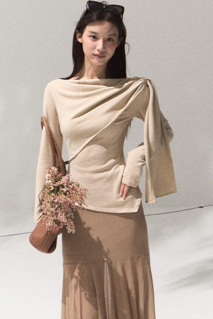 Ancient Shrine Collar Long Sleeve Knit Base Shirt