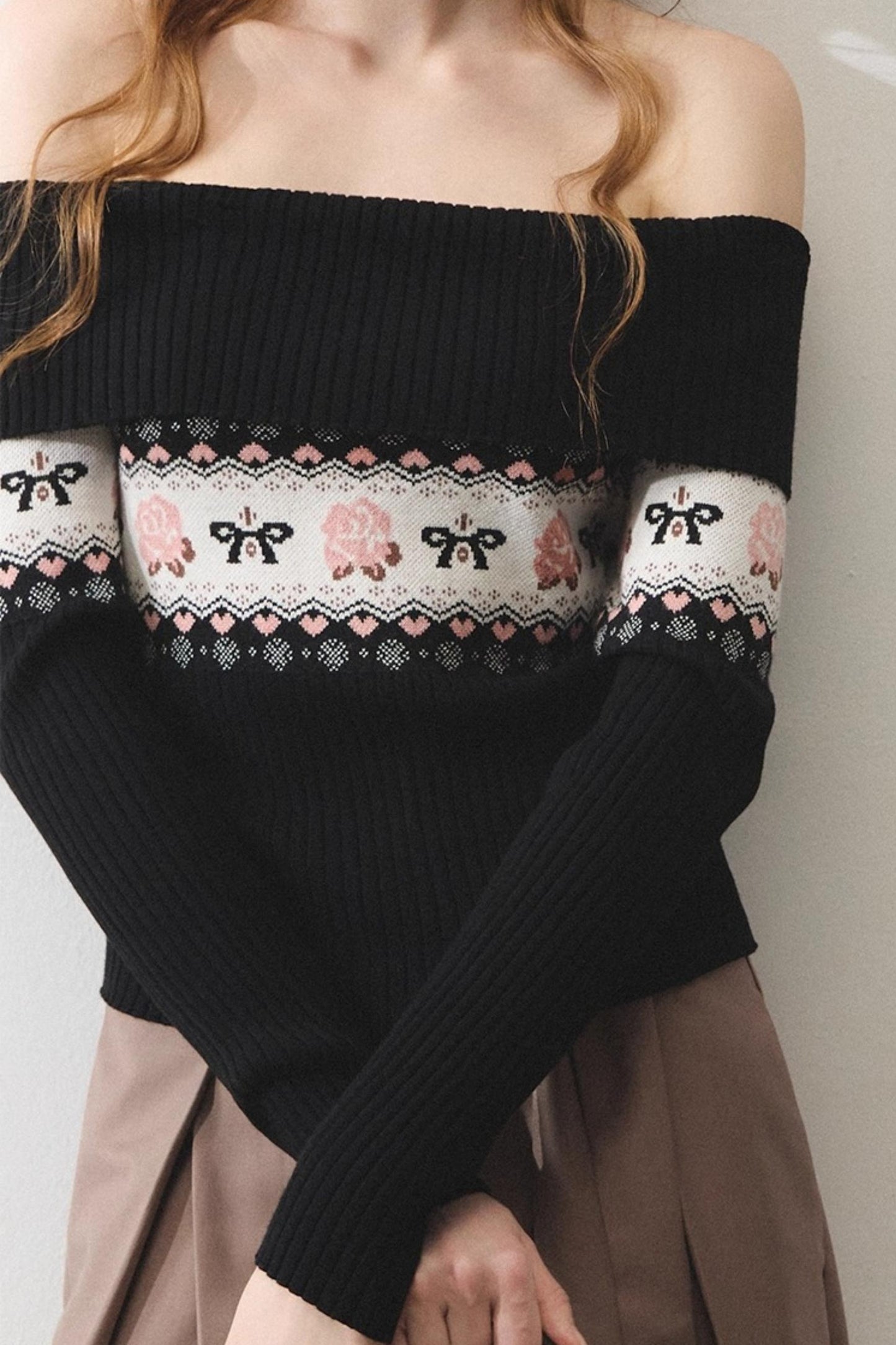 Mintfarbener Rosen-Jacquard-Pullover