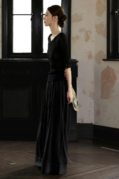 Black Knitted Contrast T-Shirt