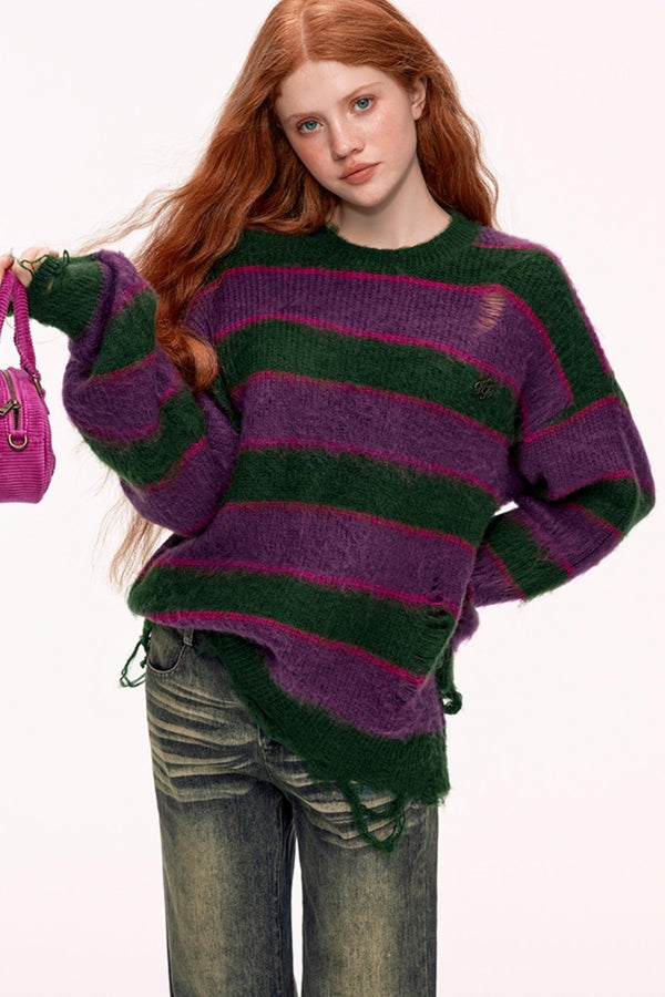 Retro Striped Oversized Sweater