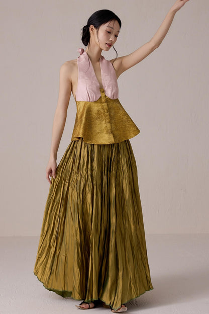 Pink Jacquard Backless Vest