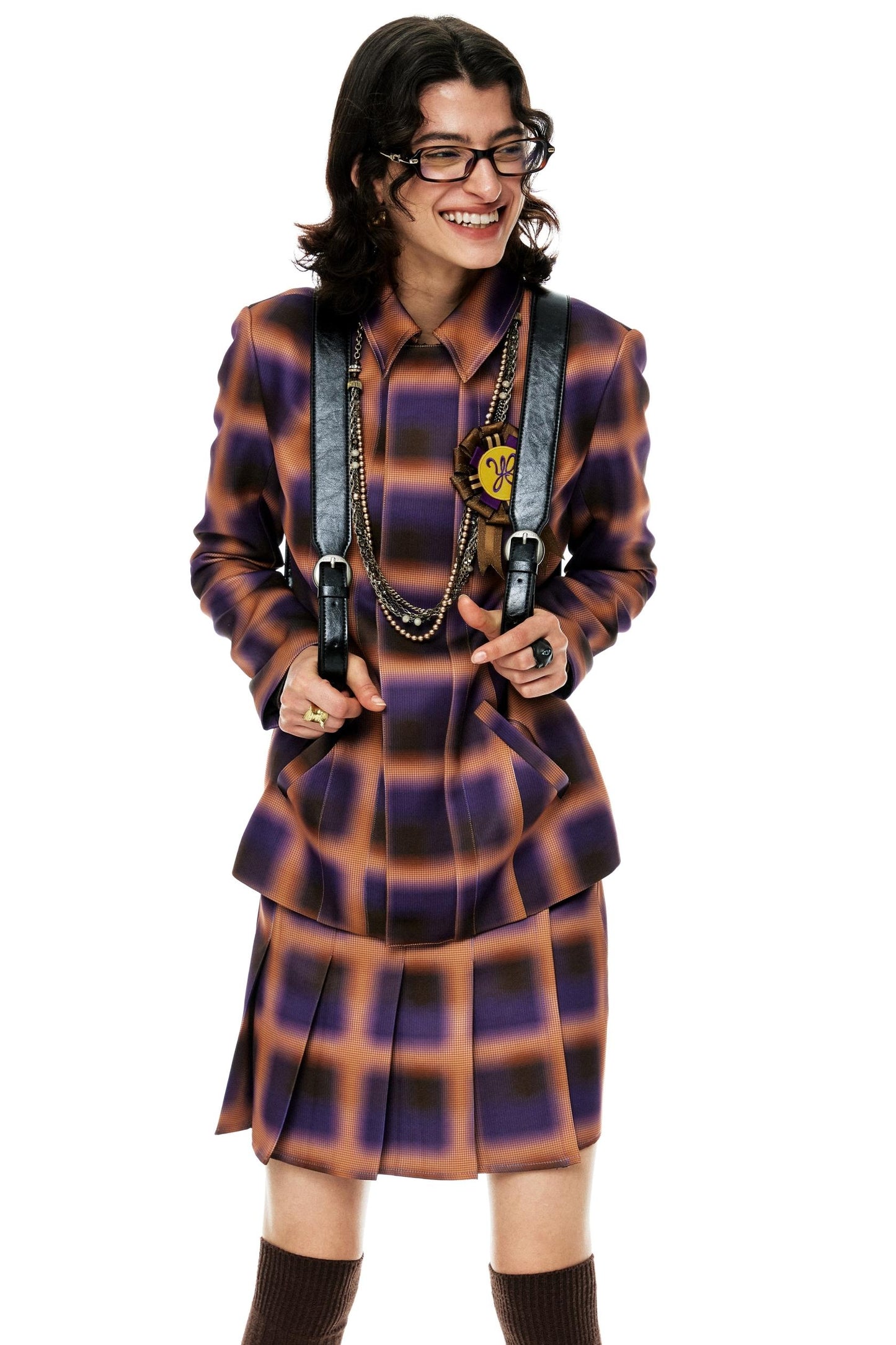 Orange and Purple Checked Skirt Set-Up