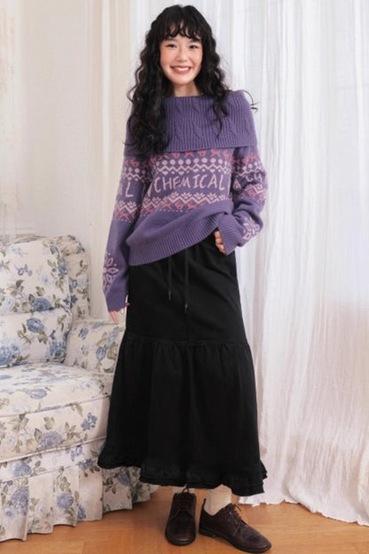 Dark Night Lace Denim Skirt