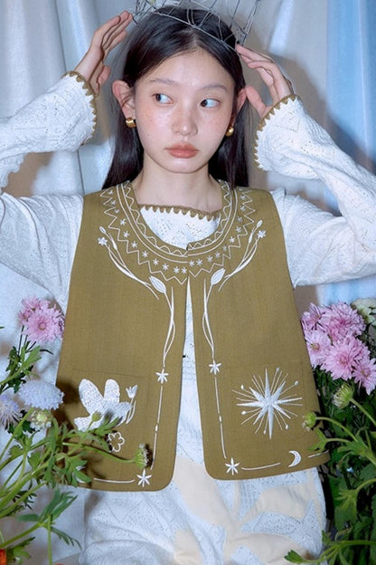 Bright Star Vintage Bird Embroidery Wool Jacket Set-Up