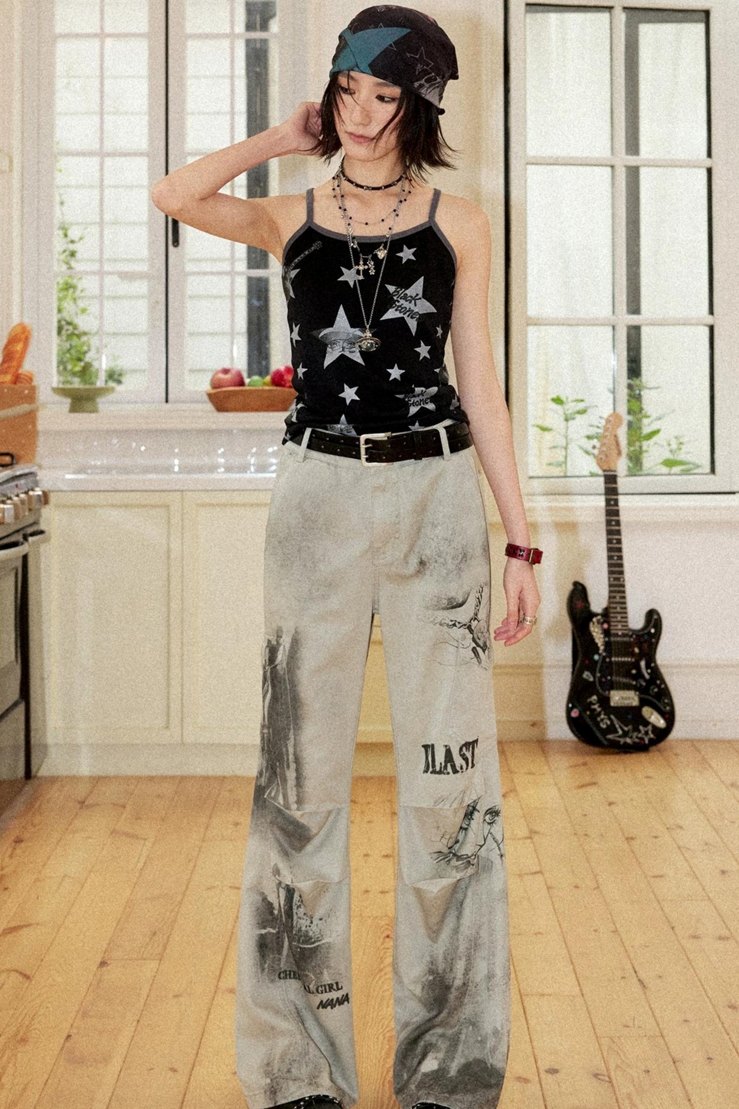 Distressed Patchwork Flared Pants