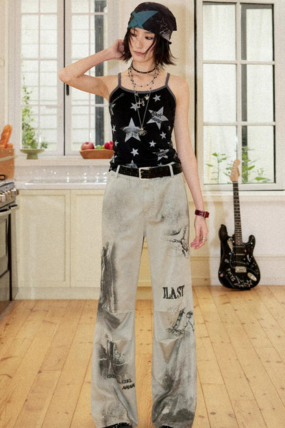 Distressed Patchwork Flared Pants