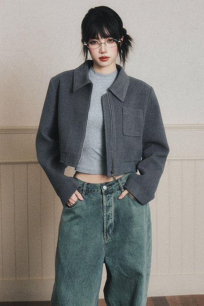 Neat Gray Lapel Short Coat