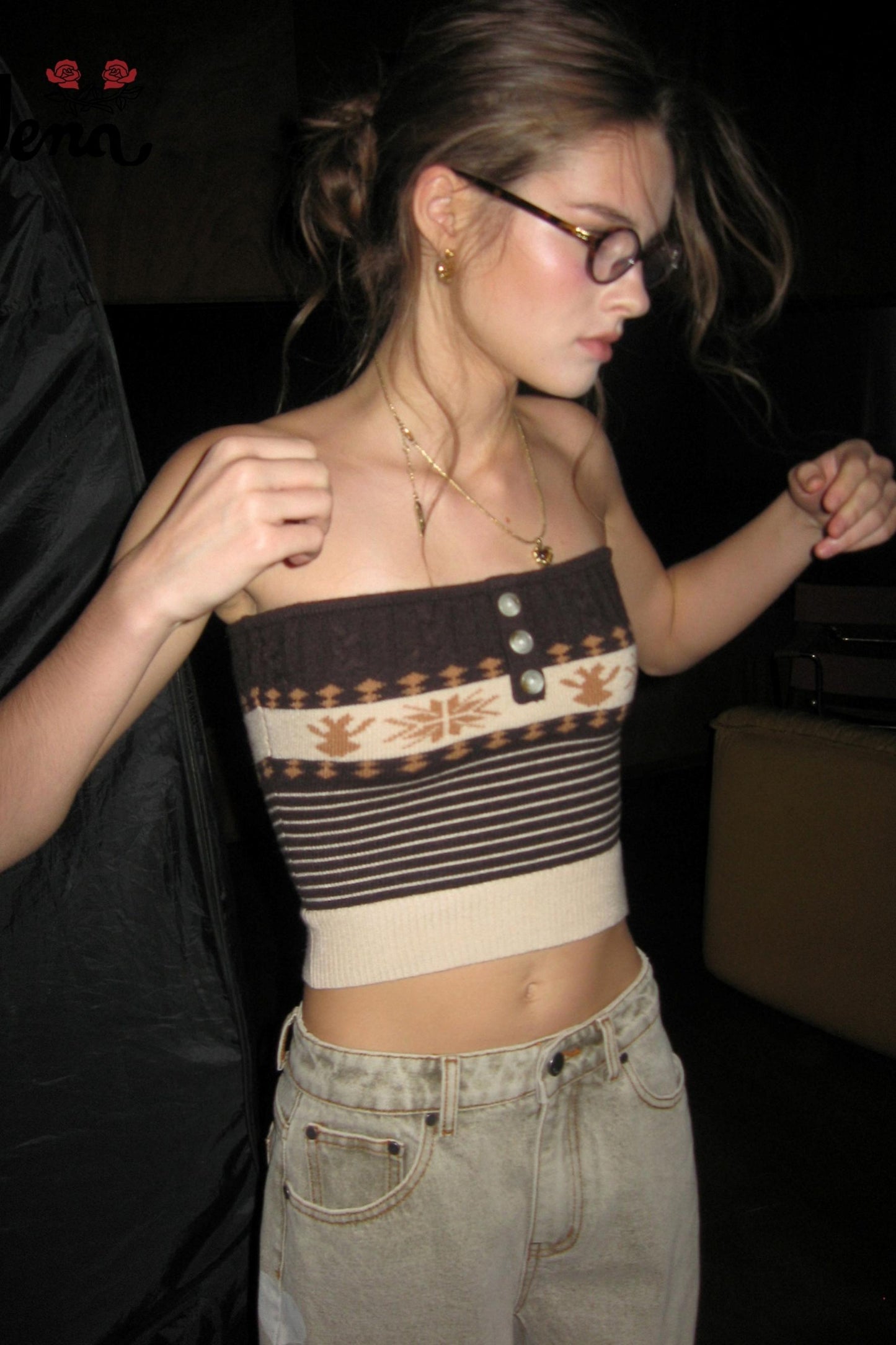 Cropped Knit Cam Shoulder Cardigan Set-Up