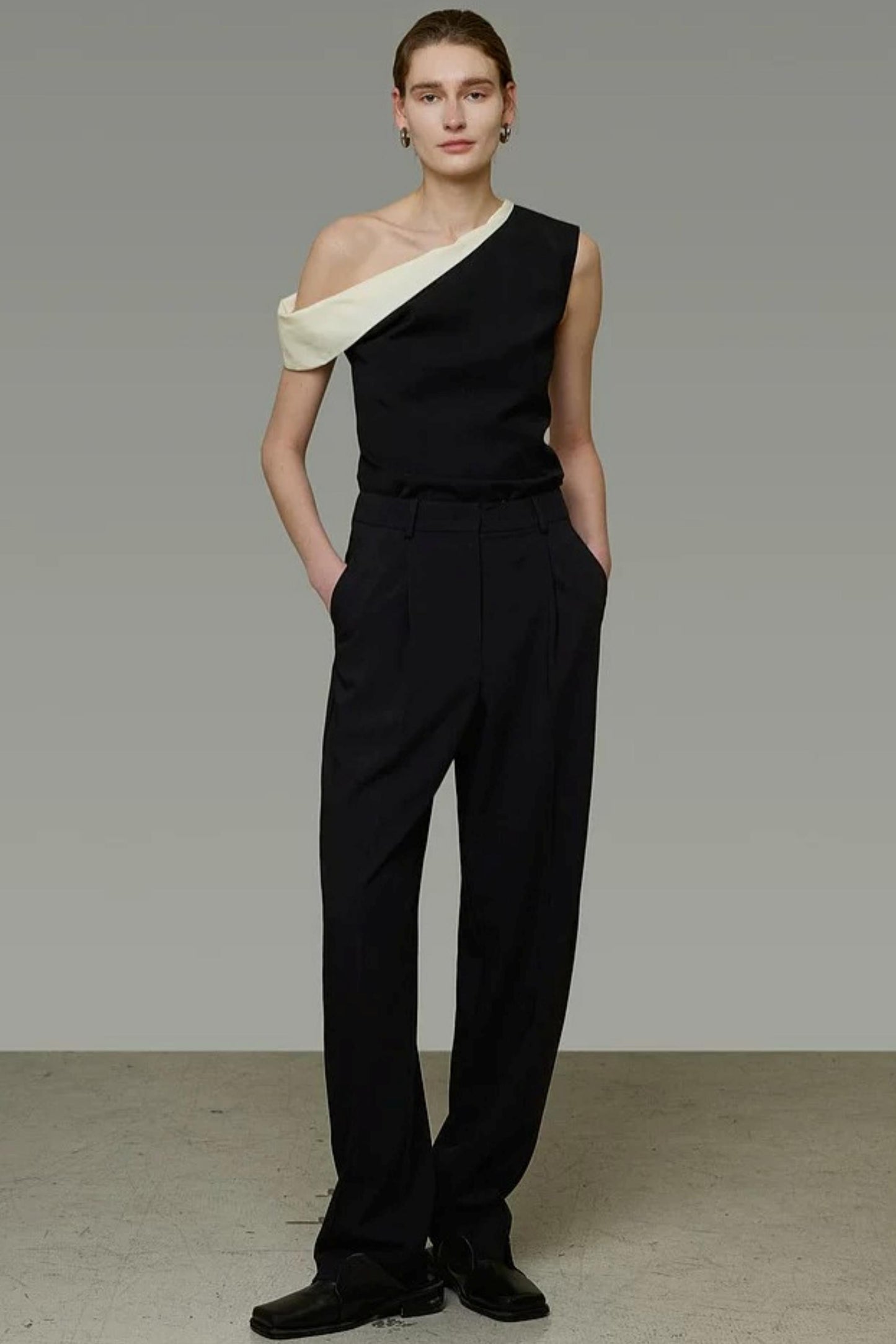 Black and White Slanted Top