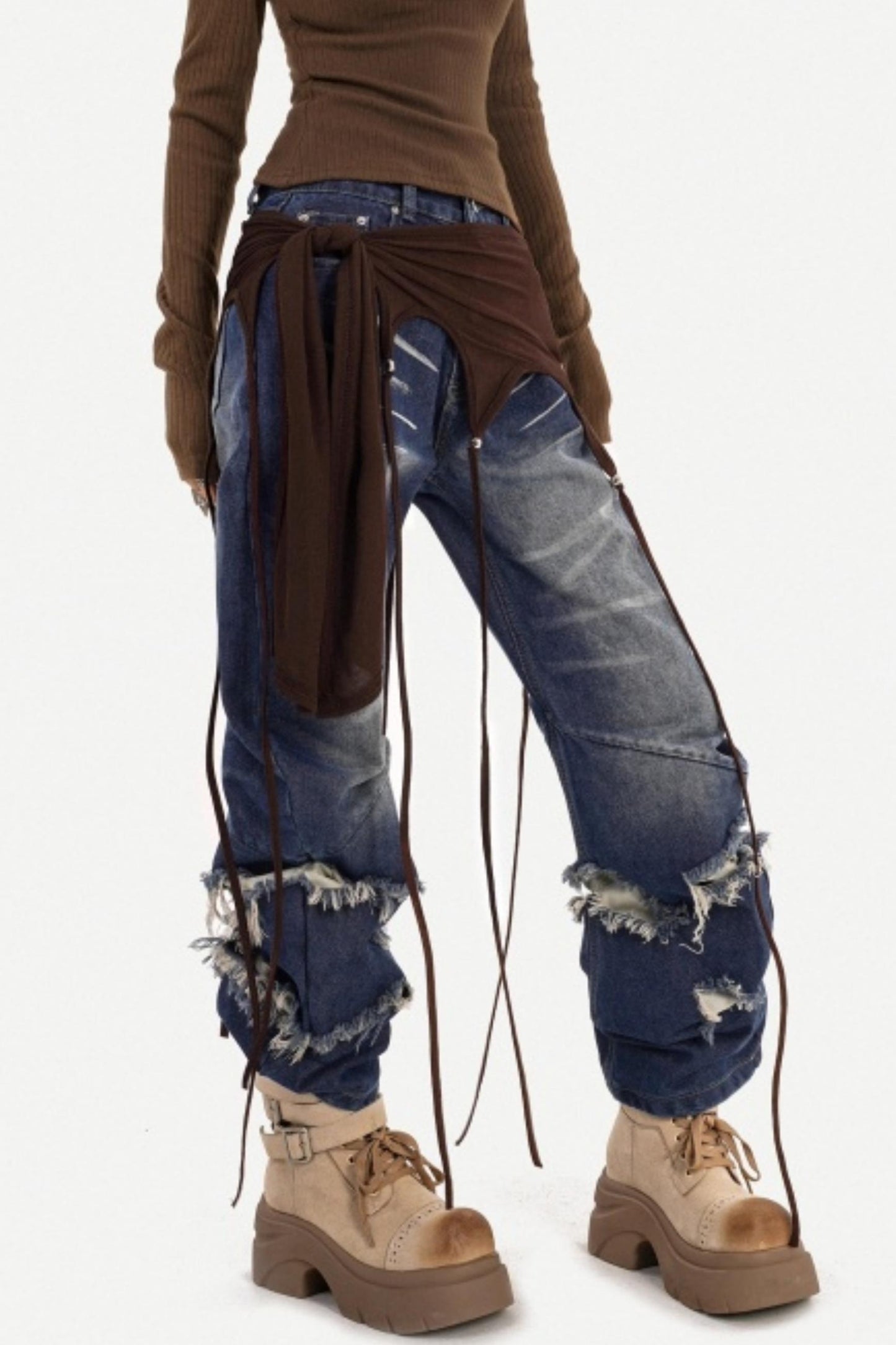 Retro Distressed Wide-Leg Jeans