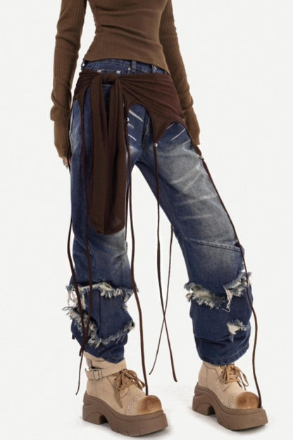 Retro Distressed Wide-Leg Jeans