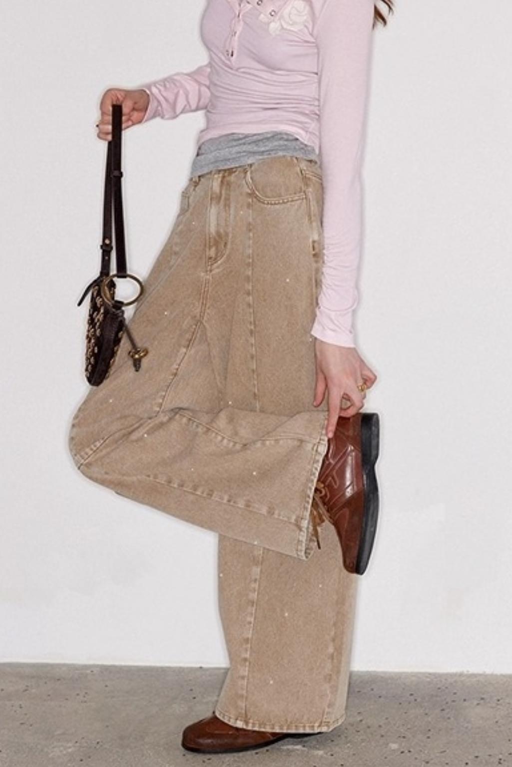 Washed Nail Beads Loose Scimitar Jeans