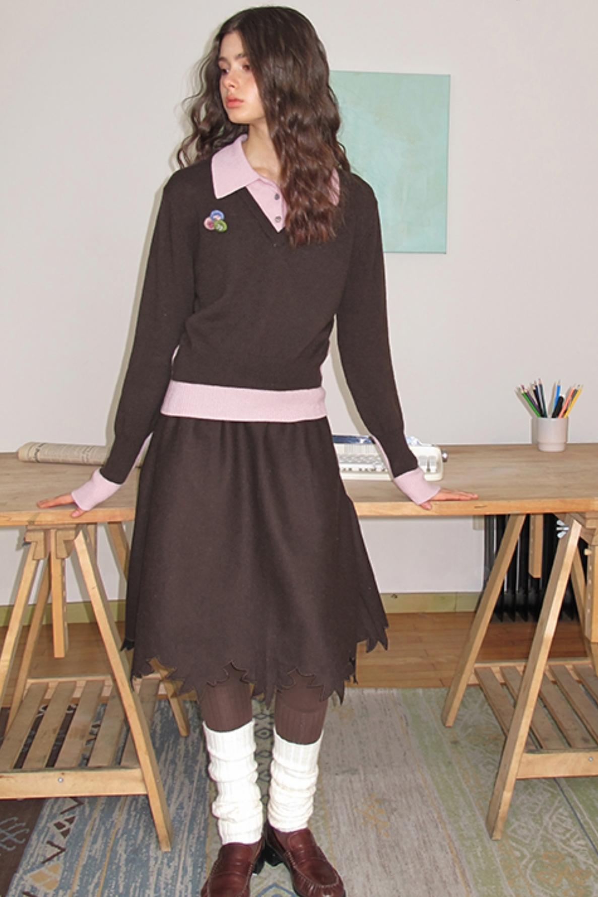 Sakura Brown Woollen Doubleside Sweater