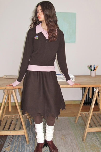 Sakura Brown Woollen Doubleside Sweater