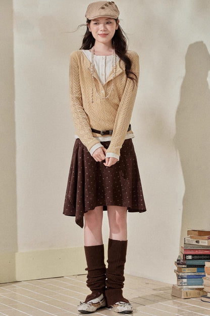 Yellow Purple Knitted Long-Sleeved Tops