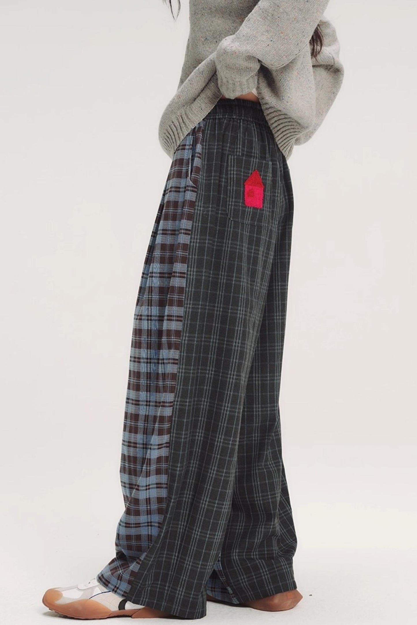 Colorful Embroidery Plaid Pants