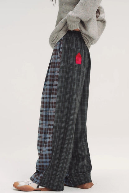 Colorful Embroidery Plaid Pants