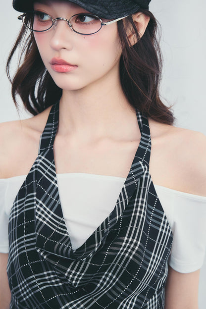 Rainy Plaid One Shoulder Cami