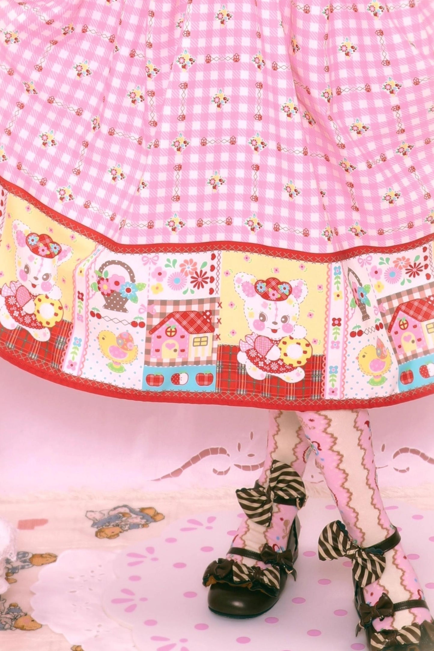 Pink Check Print Rabbit Sundress