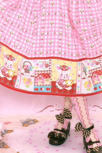 Pink Check Print Rabbit Sundress