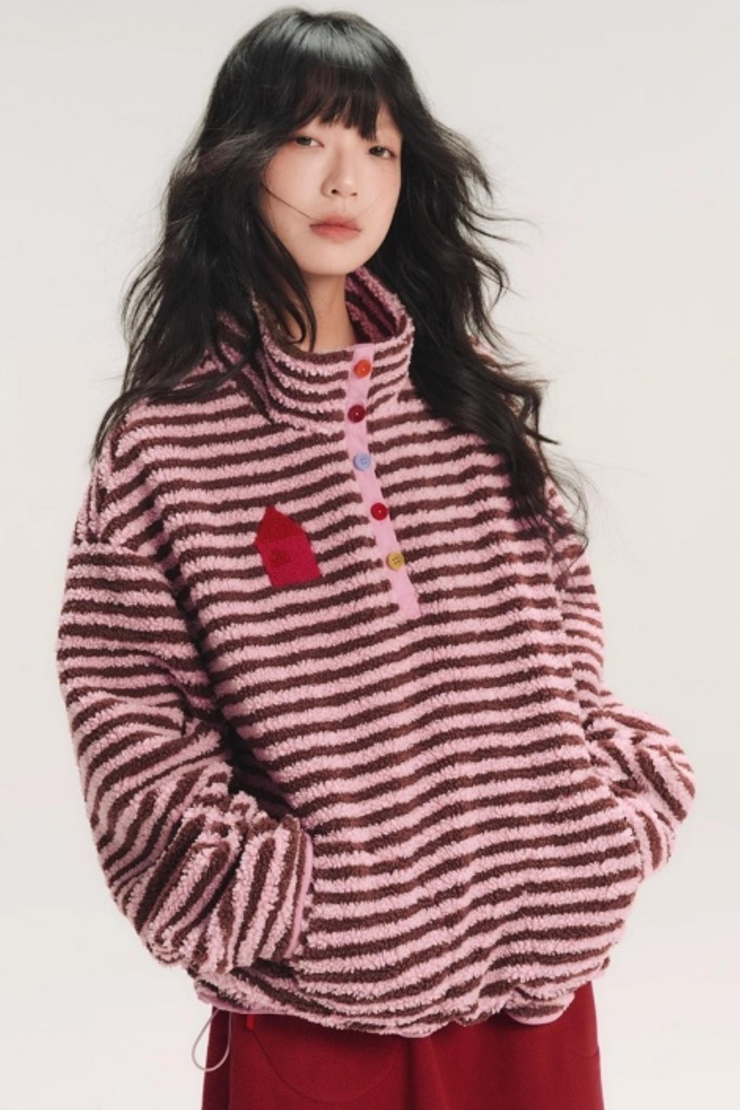 Embroidered Fleece Stiped Sweatshirt