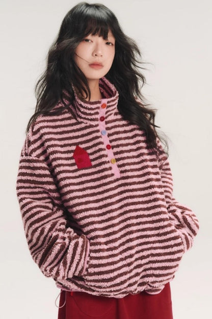 Embroidered Fleece Stiped Sweatshirt