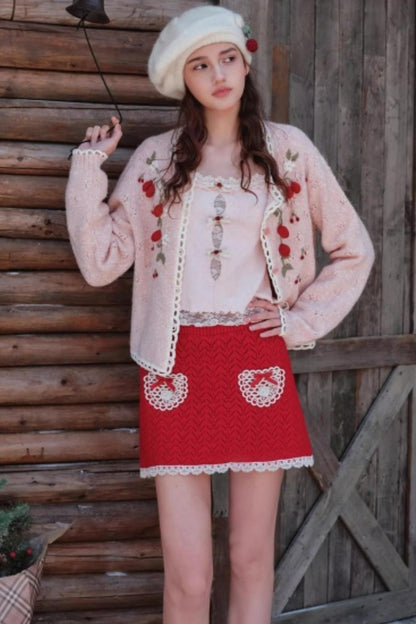 Pink Wool Knit Cardigan Set-Up