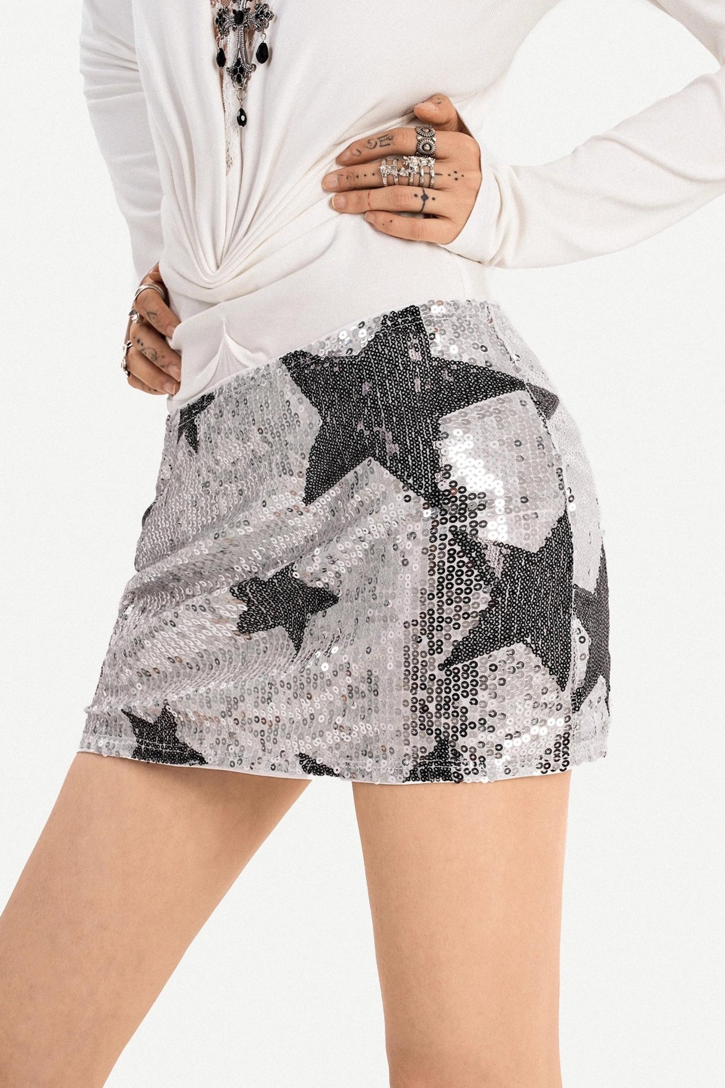 Y2K Metallic Sequin Mini Skirt